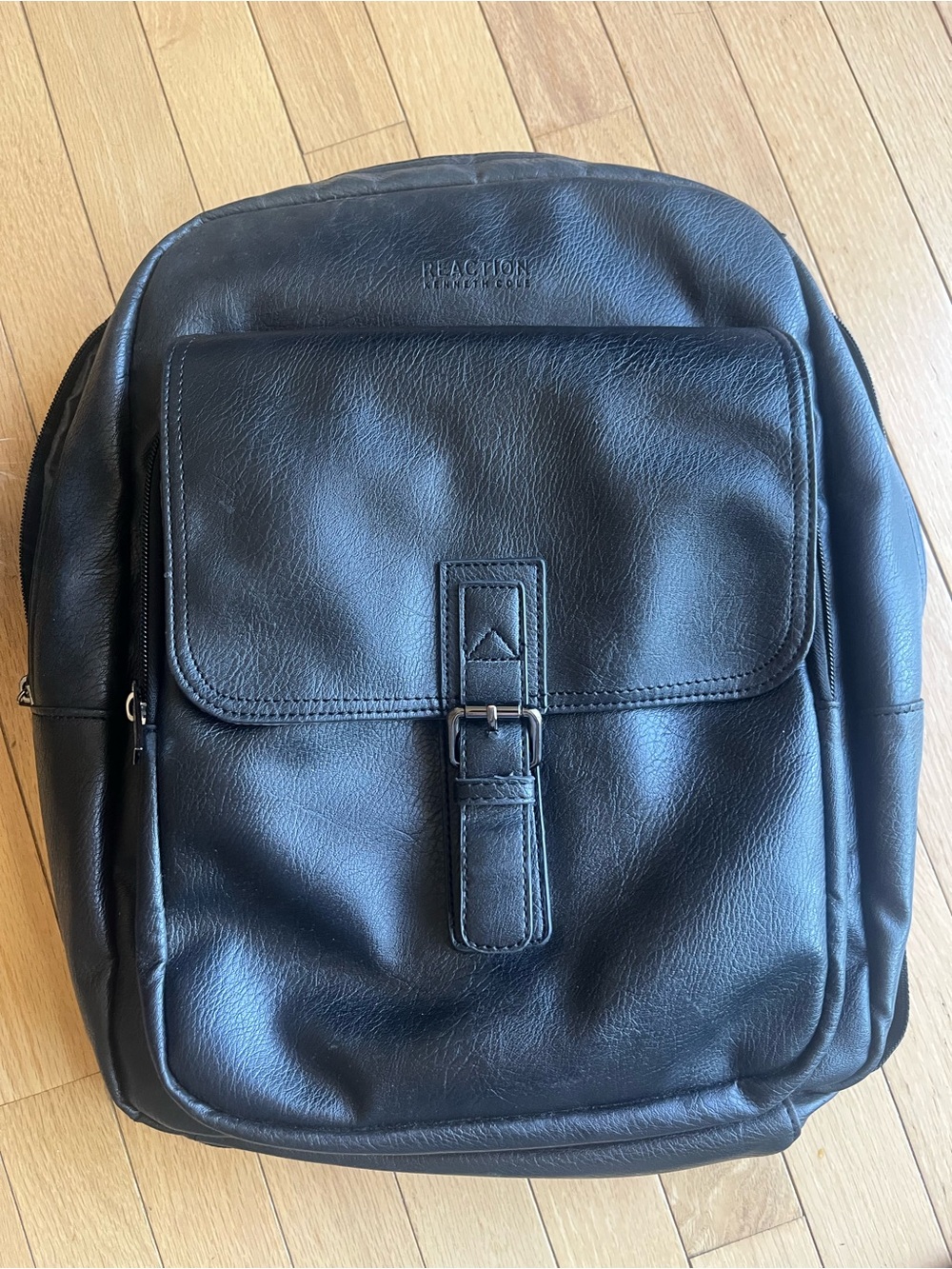 Kenneth Cole Reaction Black Faux Leather Buckle Front Backpack